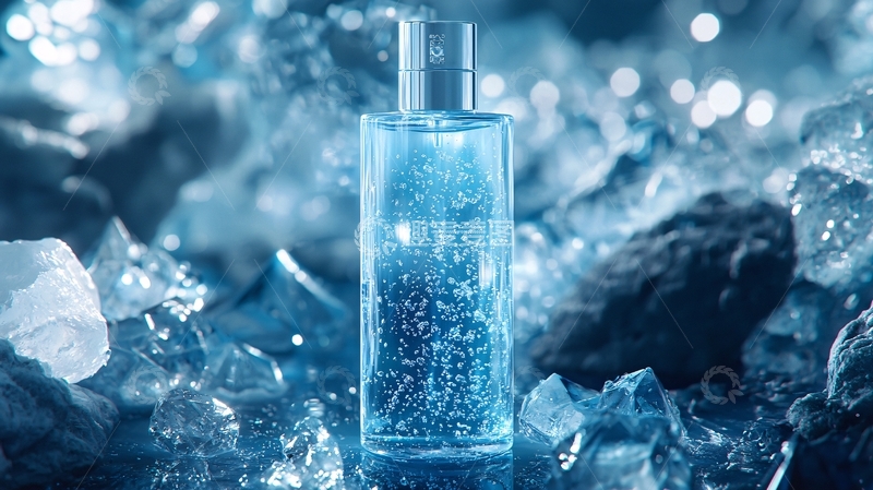 高清大图下载【趣麦麦图】冰块中透明香水瓶