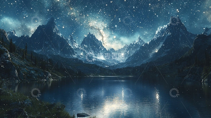 高清大图下载【趣麦麦图】星空下的雪山湖泊22