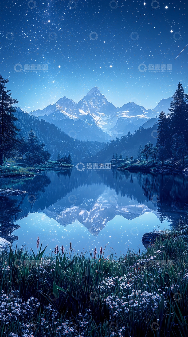 高清大图下载【趣麦麦图】星空下的雪山湖泊21