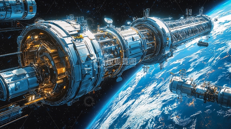 高清大图下载【趣麦麦图】宇宙飞船环绕地球