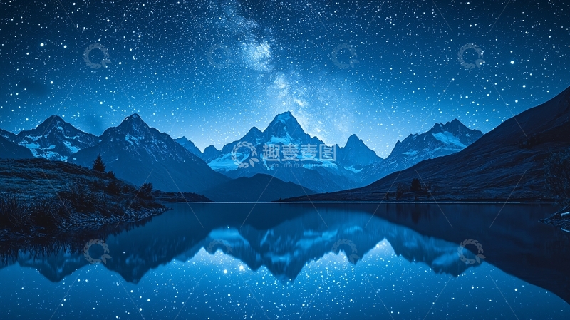 高清大图下载【趣麦麦图】星空下的宁静山湖