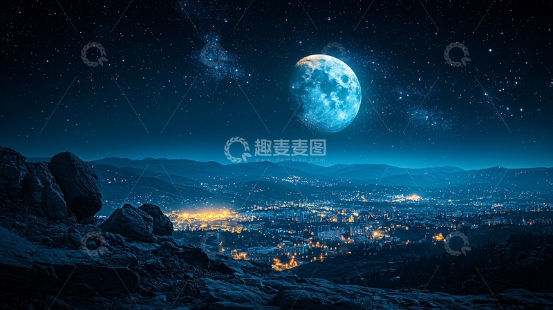 高清大图下载【趣麦麦图】夜空下的梦幻小镇