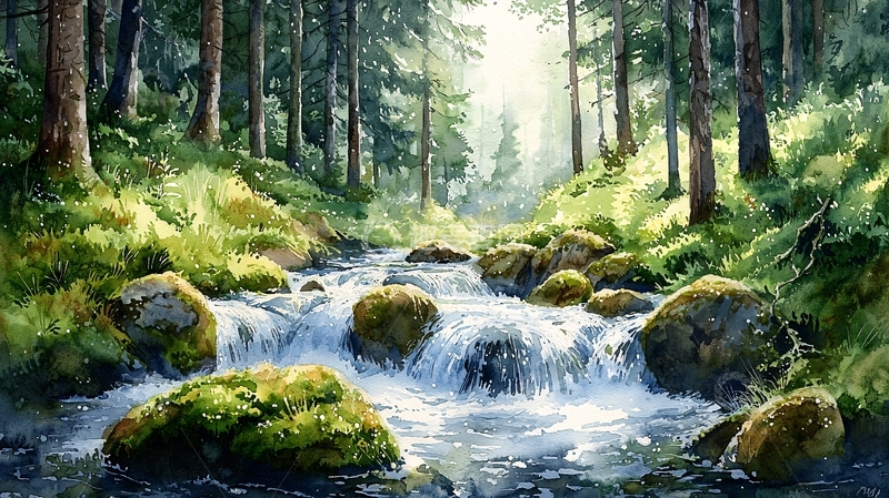 高清大图下载【趣麦麦图】森林小溪