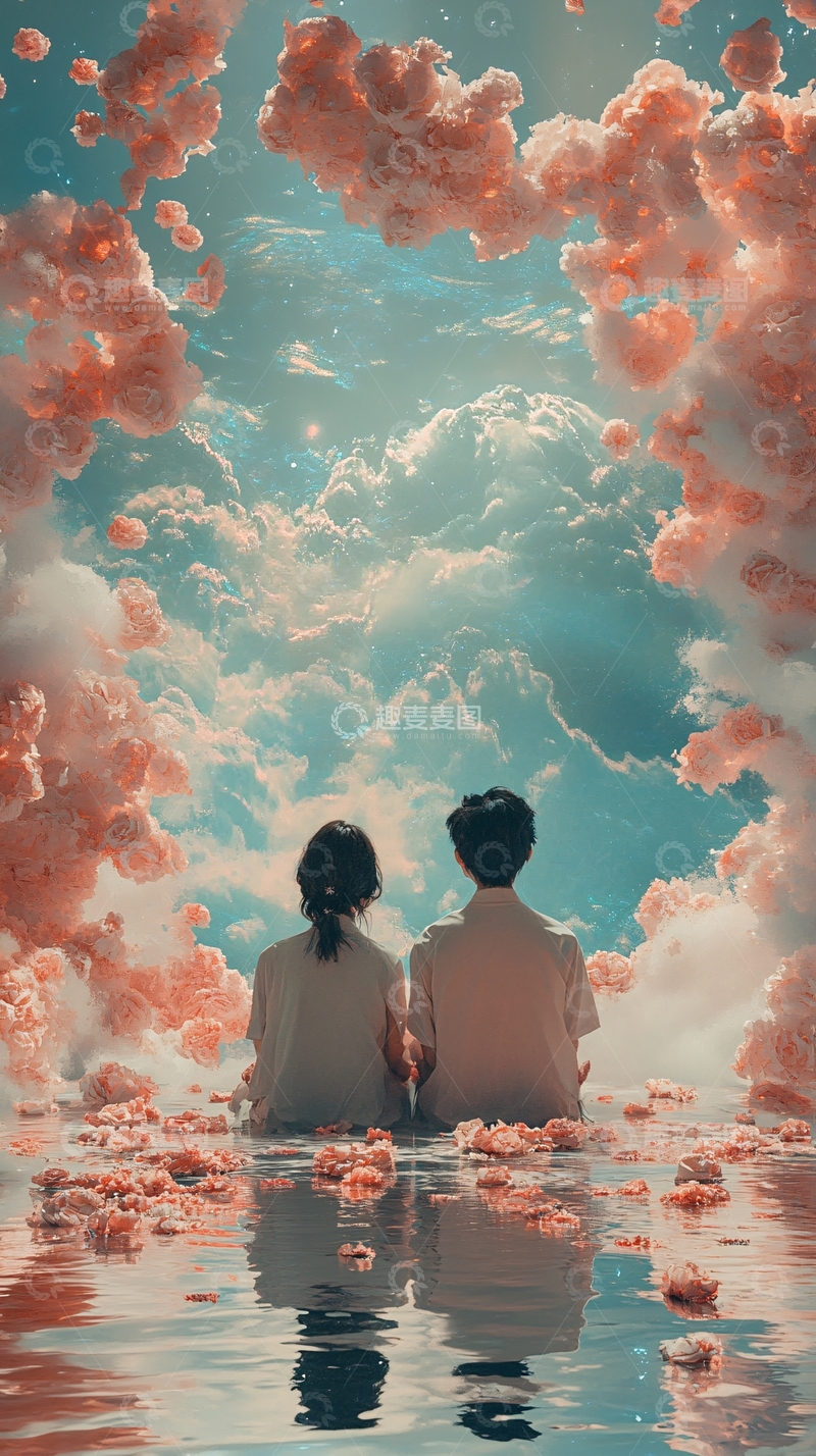 高清大图下载【趣麦麦图】梦幻粉色棉花糖天空