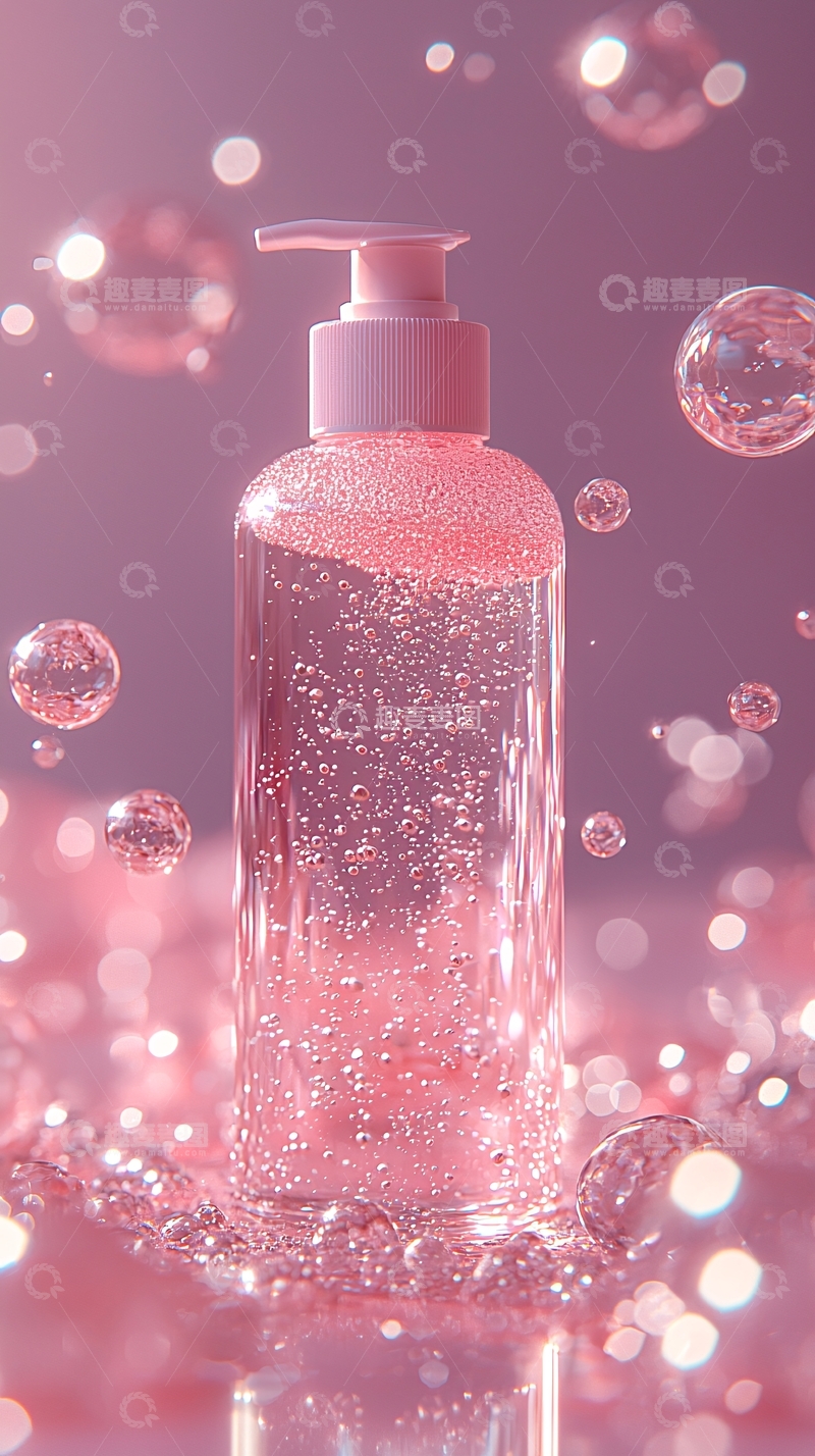 高清大图下载【趣麦麦图】粉色透明洗手液和气泡