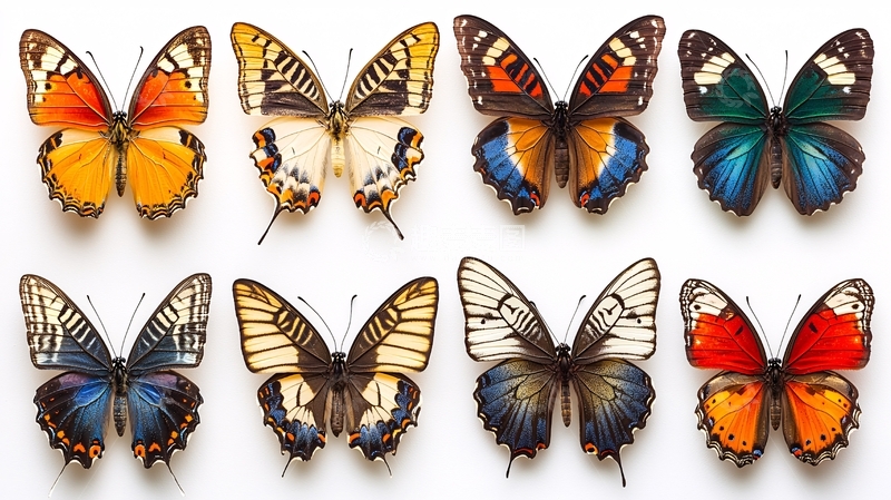 高清大图下载【趣麦麦图】八种不同蝴蝶标本