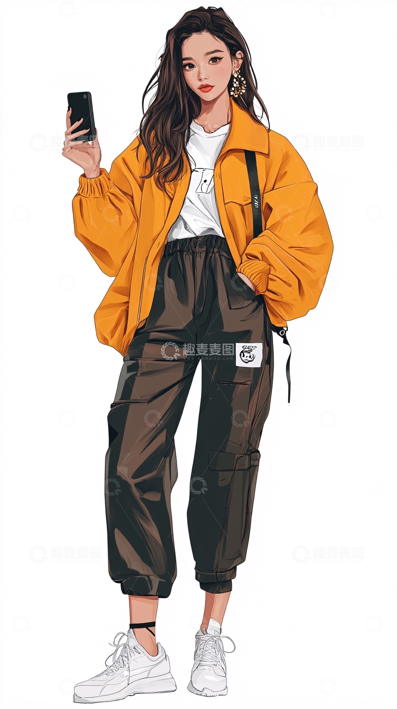高清大图下载【趣麦麦图】时尚女生插画