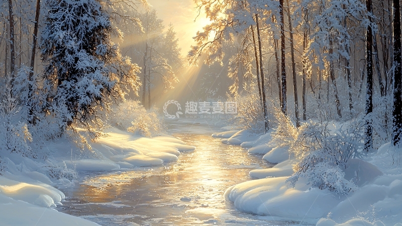 高清大图下载【趣麦麦图】雪景森林小溪