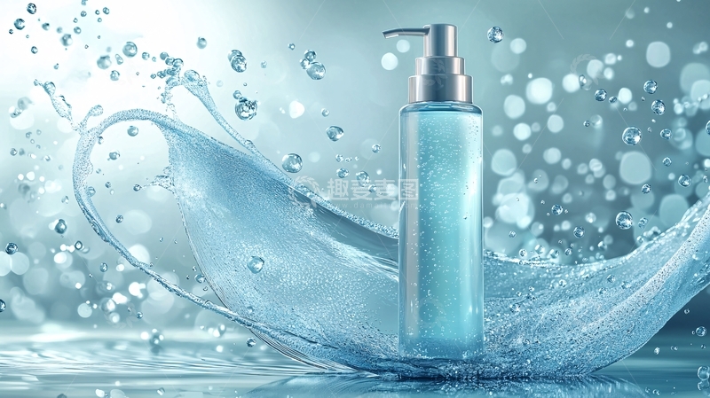 高清大图下载【趣麦麦图】水珠飞溅的护肤品瓶