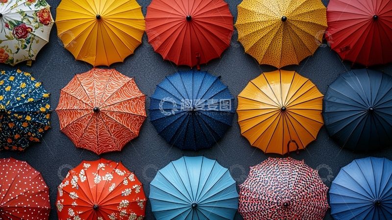 高清大图下载【趣麦麦图】彩色雨伞排列