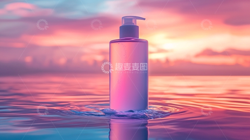 高清大图下载【趣麦麦图】粉色日落下的洗护用品