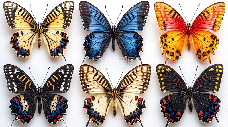 高清大图下载【趣麦麦图】彩色蝴蝶标本