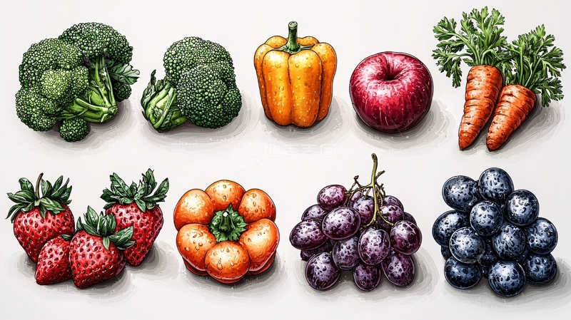 高清大图下载【趣麦麦图】手绘水果蔬菜