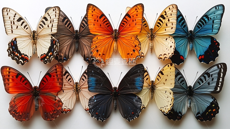 高清大图下载【趣麦麦图】六只色彩艳丽的蝴蝶标本