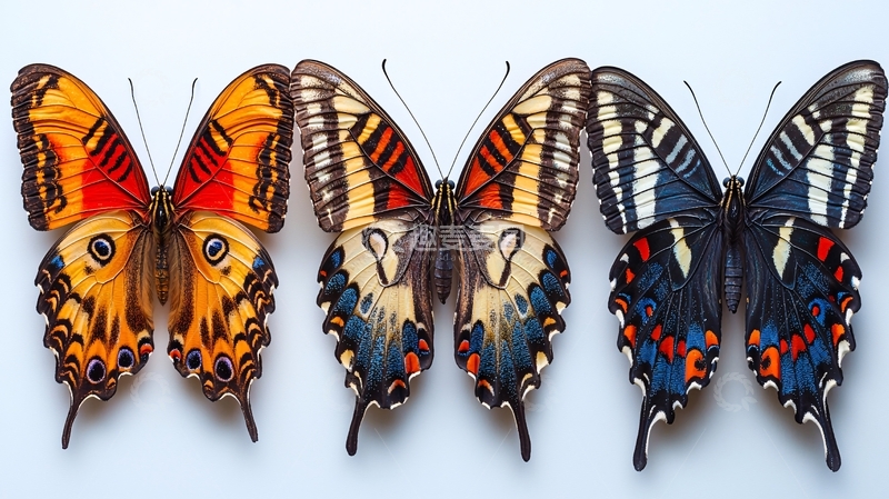 高清大图下载【趣麦麦图】三只色彩鲜艳的蝴蝶标本