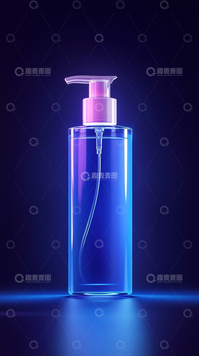 高清大图下载【趣麦麦图】蓝色光晕透明洗手液瓶