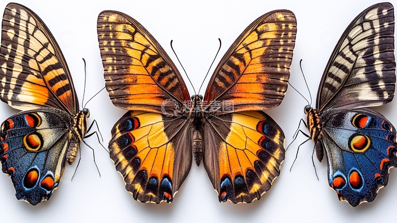 高清大图下载【趣麦麦图】三只蝴蝶标本特写