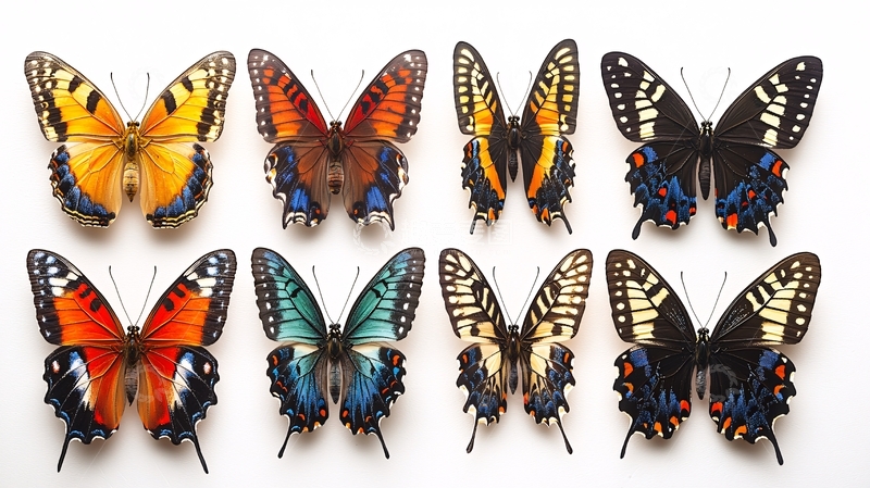高清大图下载【趣麦麦图】八只色彩鲜艳的蝴蝶标本