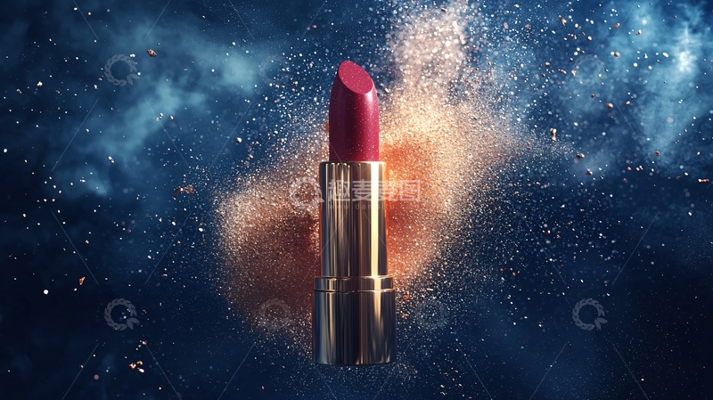 高清大图下载【趣麦麦图】红色口红在蓝色星空背景中