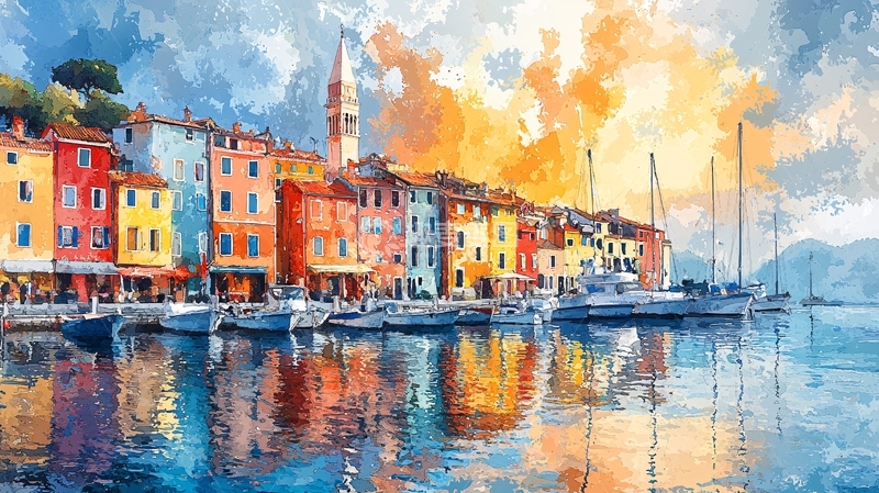 高清大图下载【趣麦麦图】彩色房屋倒影在水面