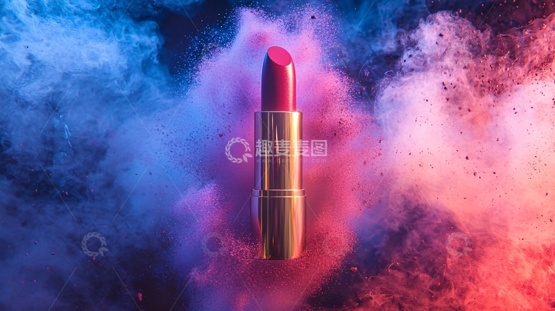 高清大图下载【趣麦麦图】红色口红在彩色烟雾中