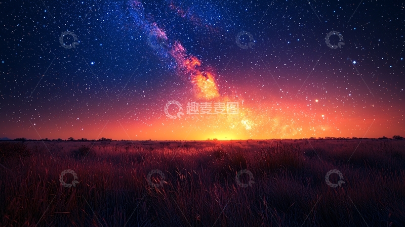 高清大图下载【趣麦麦图】星空草原日落