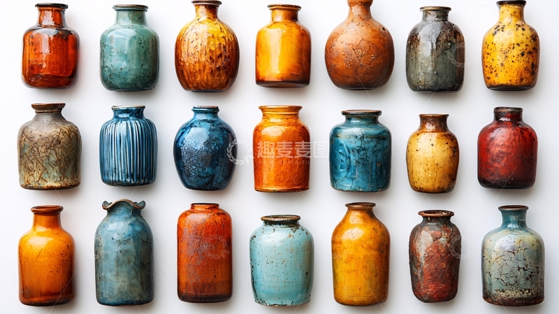 高清大图下载【趣麦麦图】彩色陶瓷小瓶摆设