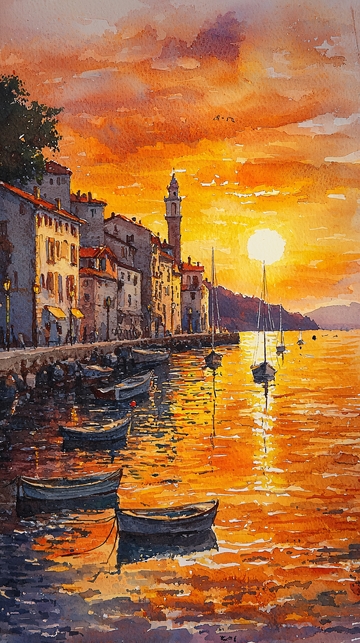 海边小镇日落美景