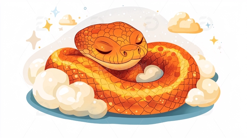 橙色卡通蛇盘绕睡觉