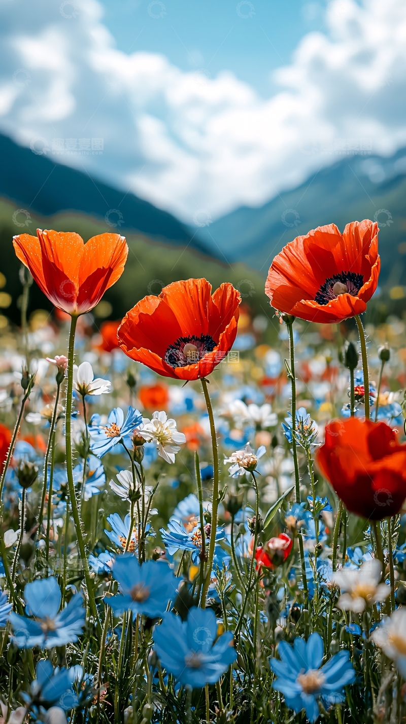 高清大图下载【趣麦麦图】山峦花海罂粟花盛开