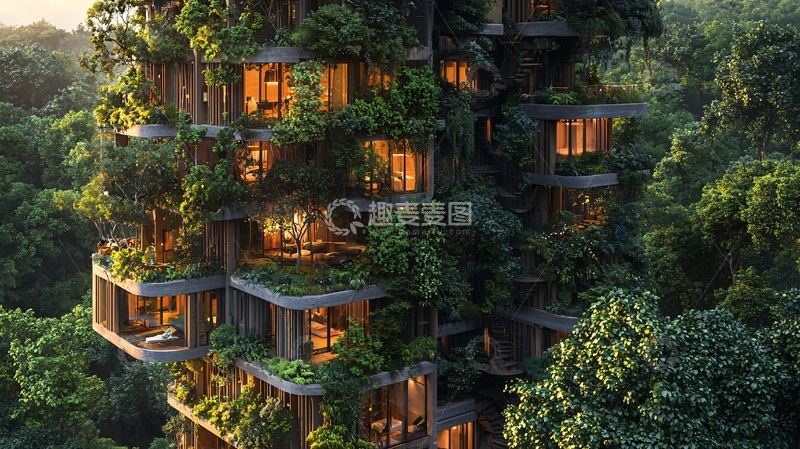 高清大图下载【趣麦麦图】绿植覆盖的高层建筑