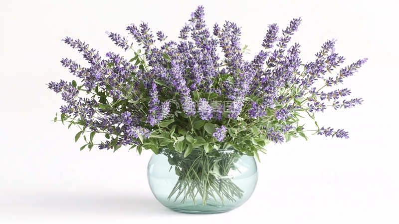 高清大图下载【趣麦麦图】薰衣草花束玻璃花瓶