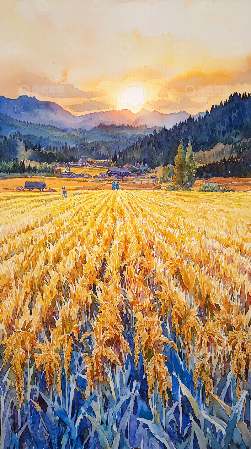 高清大图下载【趣麦麦图】金色麦田日落