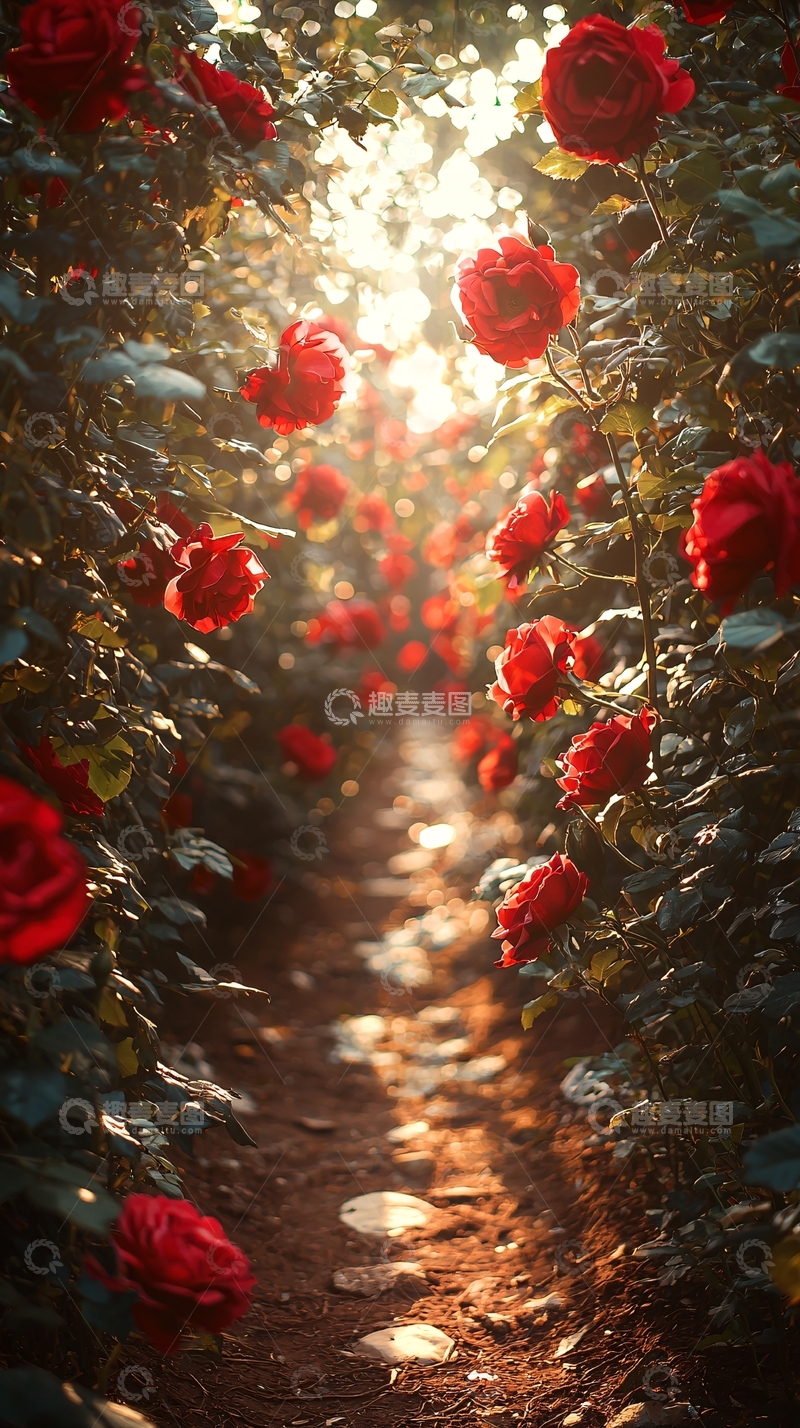 高清大图下载【趣麦麦图】红玫瑰花径