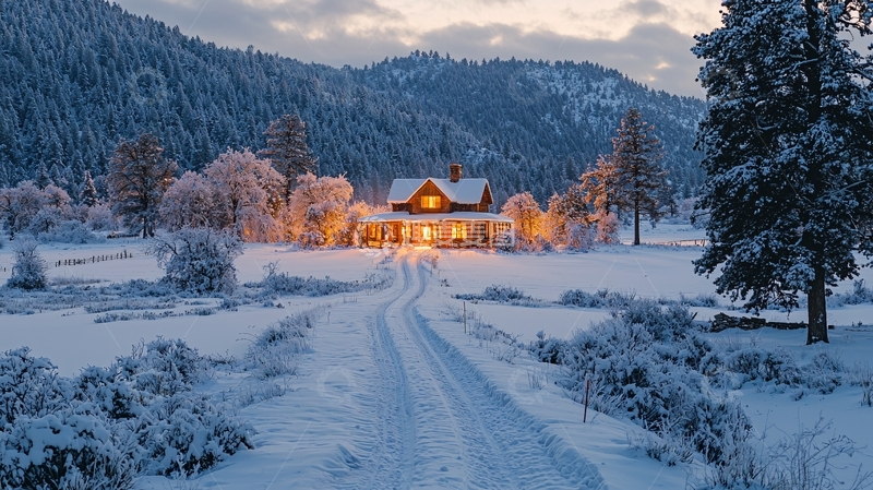 高清大图下载【趣麦麦图】雪地小屋