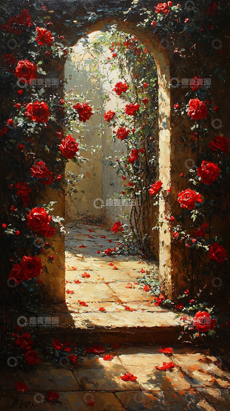 高清大图下载【趣麦麦图】红玫瑰拱门石径