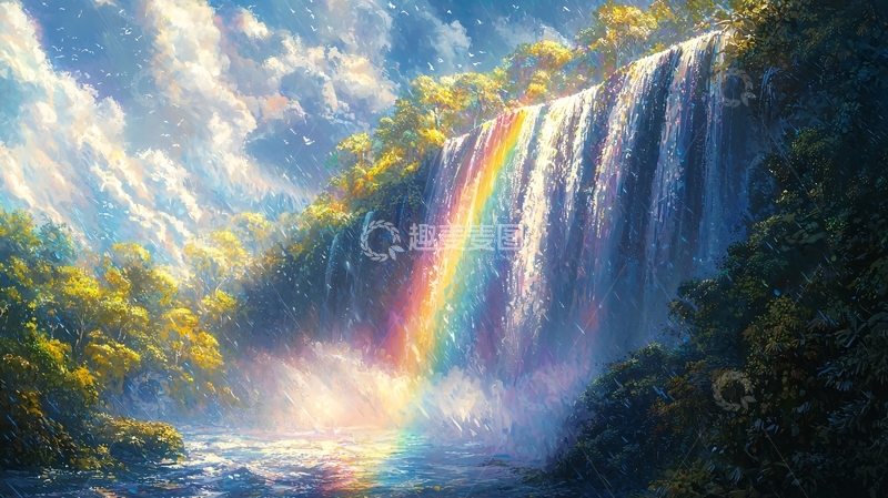高清大图下载【趣麦麦图】梦幻彩虹瀑布