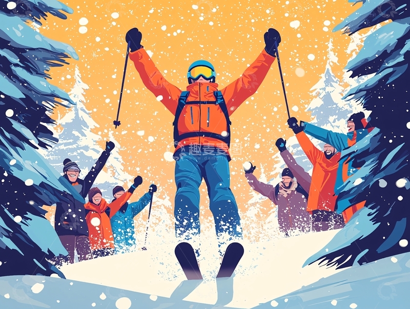 高清大图下载【趣麦麦图】雪山滑雪