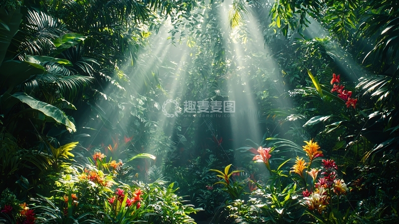 高清大图下载【趣麦麦图】热带雨林阳光透过树叶