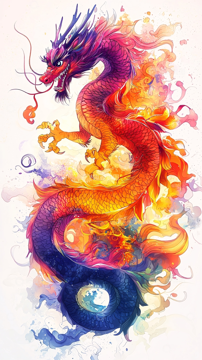 高清大图下载【趣麦麦图】彩色水墨龙