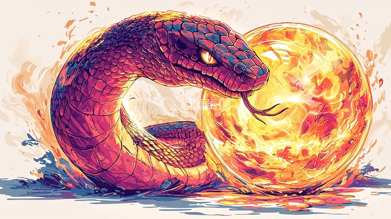高清大图下载【趣麦麦图】蛇与火球的奇幻插画