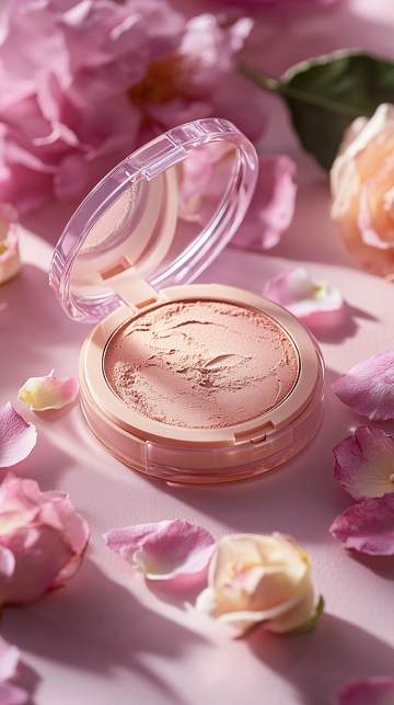 粉色腮红与玫瑰花瓣