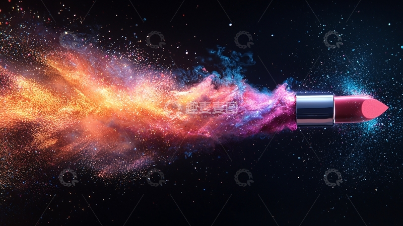 高清大图下载【趣麦麦图】口红拖尾彩色烟雾星空背景