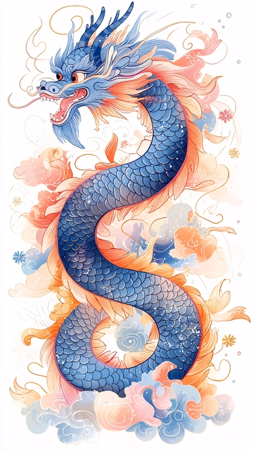 蓝色祥云盘旋龙