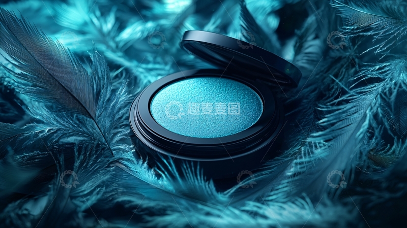 高清大图下载【趣麦麦图】蓝绿色眼影与羽毛的静物