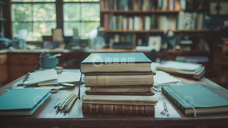 高清大图下载【趣麦麦图】书桌上的书籍文具静物