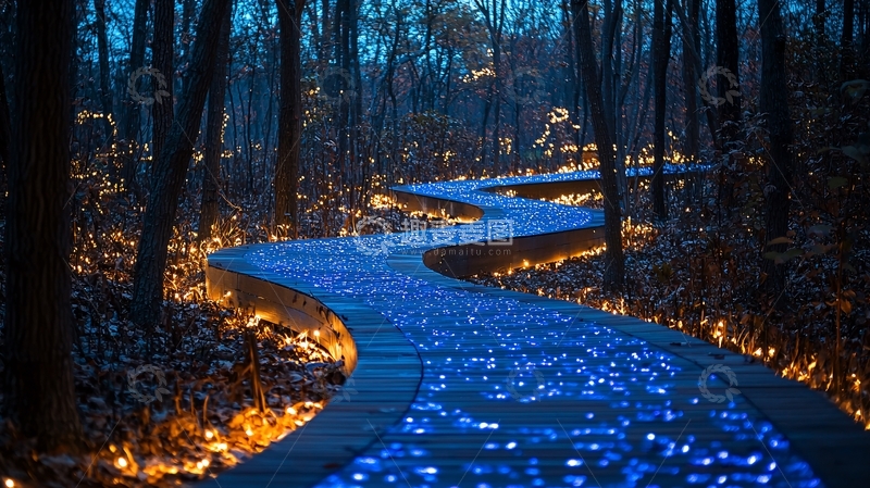高清大图下载【趣麦麦图】夜晚森林小路