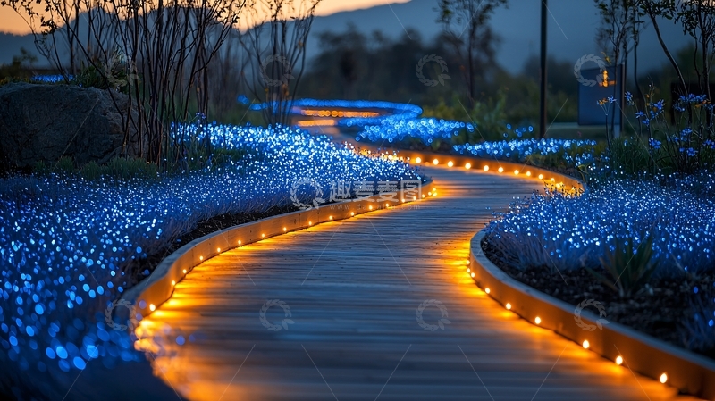 高清大图下载【趣麦麦图】夜色花园小径灯光