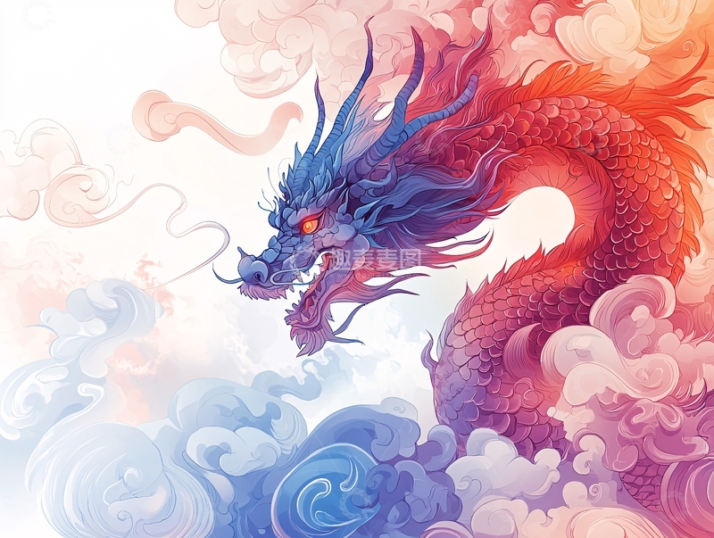 高清大图下载【趣麦麦图】云雾缭绕的彩色龙