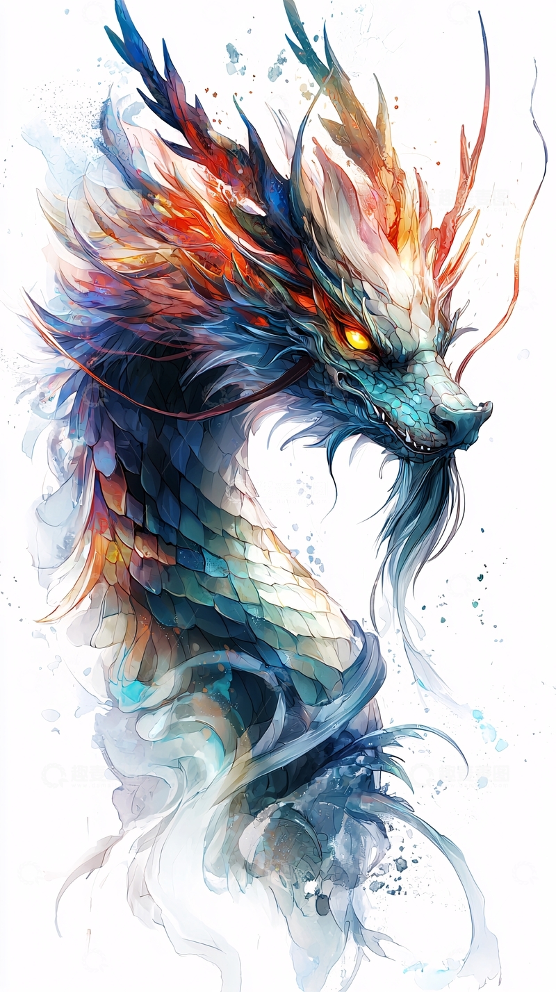 高清大图下载【趣麦麦图】水彩龙